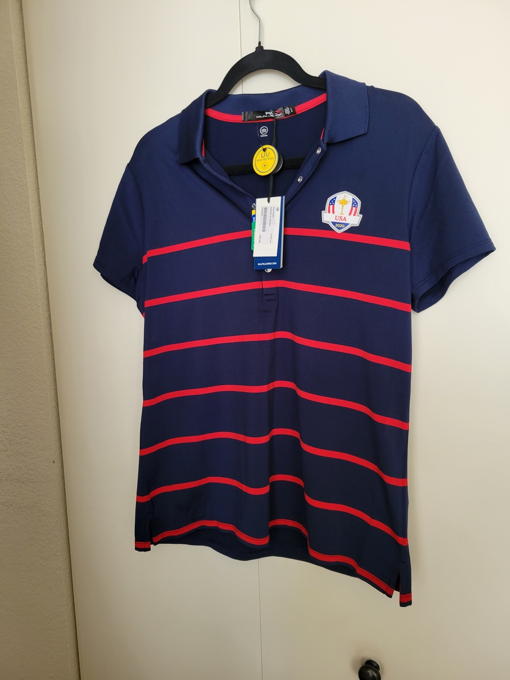 Ralph Lauren Navy Polo with Red Stripes and USA Crest